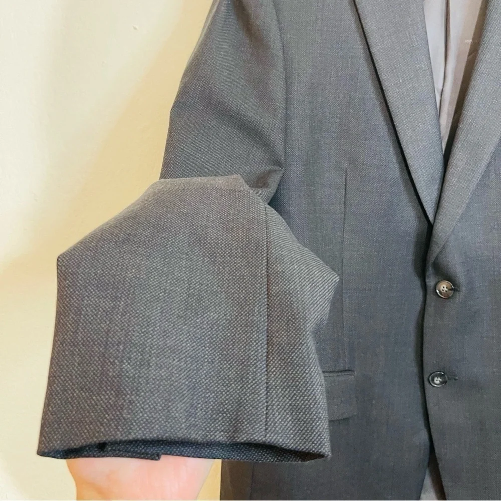 Calvin Klein Wool Natural Stretch Men Suit Blazer Jacket 42R Black Pockets